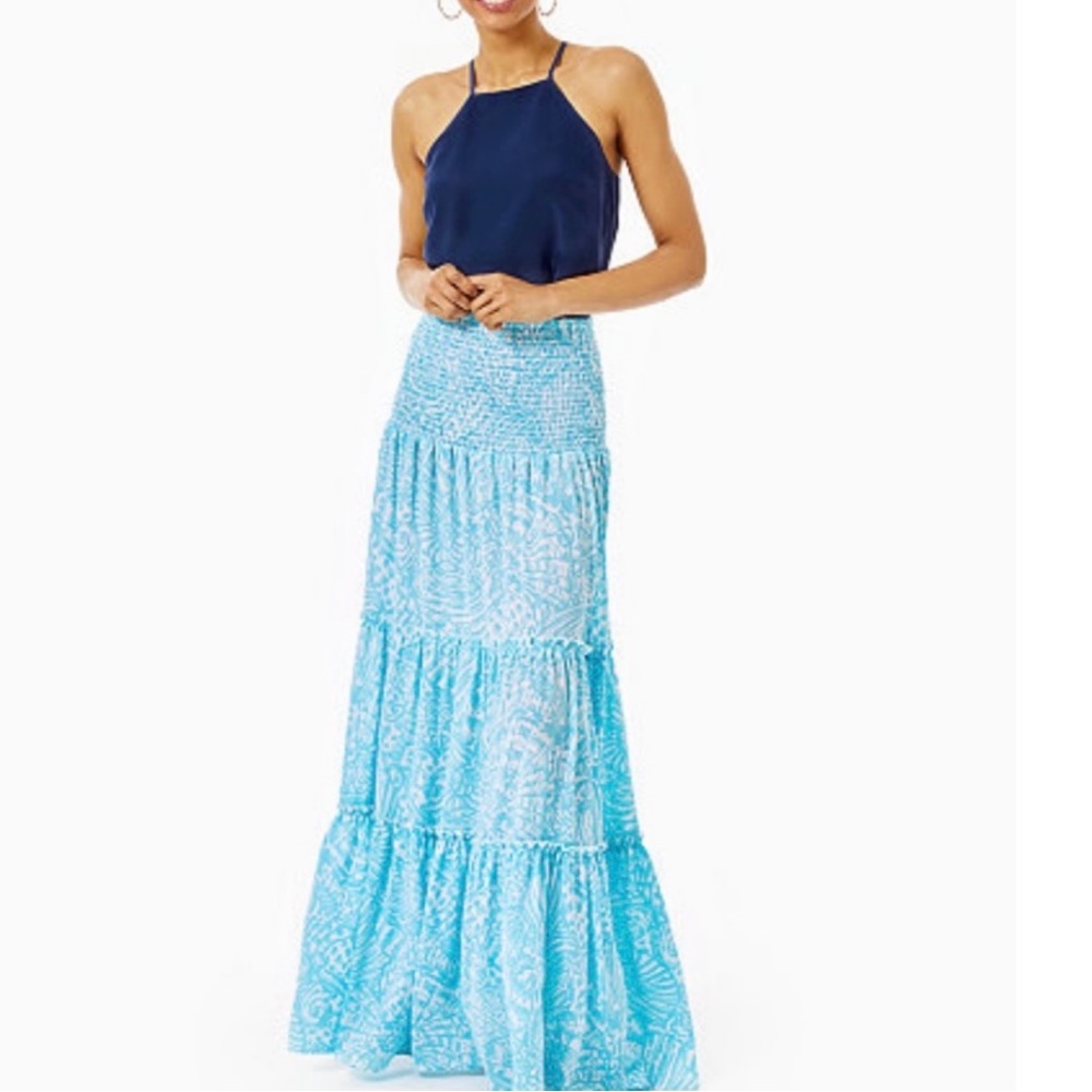 Lilly Pulitzer Hanalei Skirt Succulent Blue Sea Cups L NWT